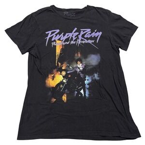 Prince Purple Rain And The Revolution Black Graphic T Shirt Sz. Large Small Hole